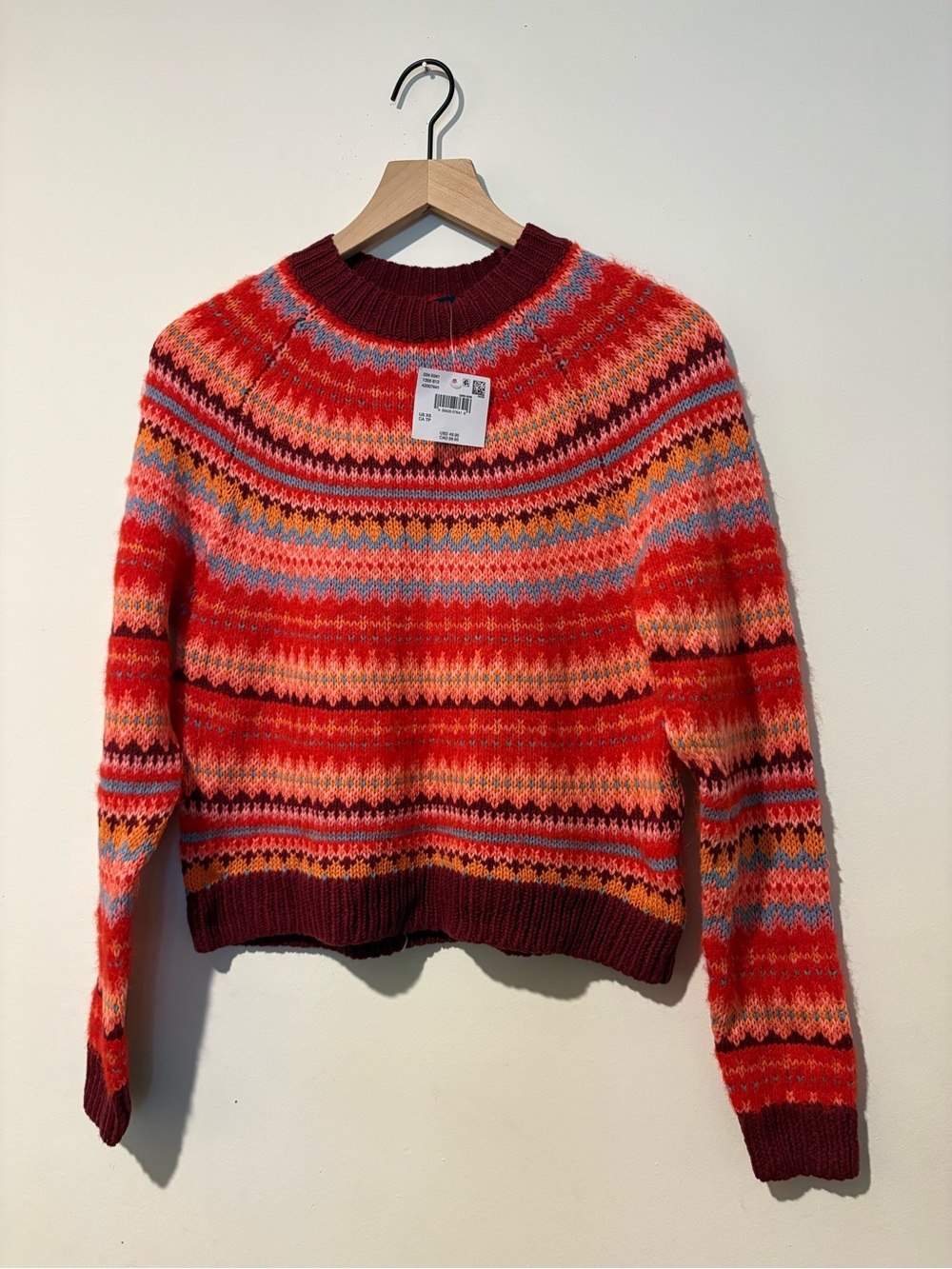 American Eagle Outfitters Red Multicolor Fair Isle Crewneck Sweater